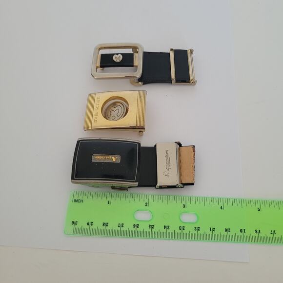 Mila Schon Aquascutum Gold Black Metal Belt Buckle Logo Slim Vintage Lot 3 Bundl - Picture 6 of 6